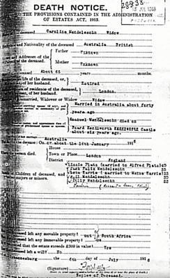 Caroline death certificate