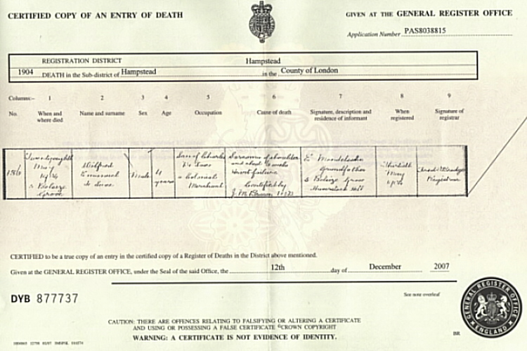 Wilfred's Death Certificate